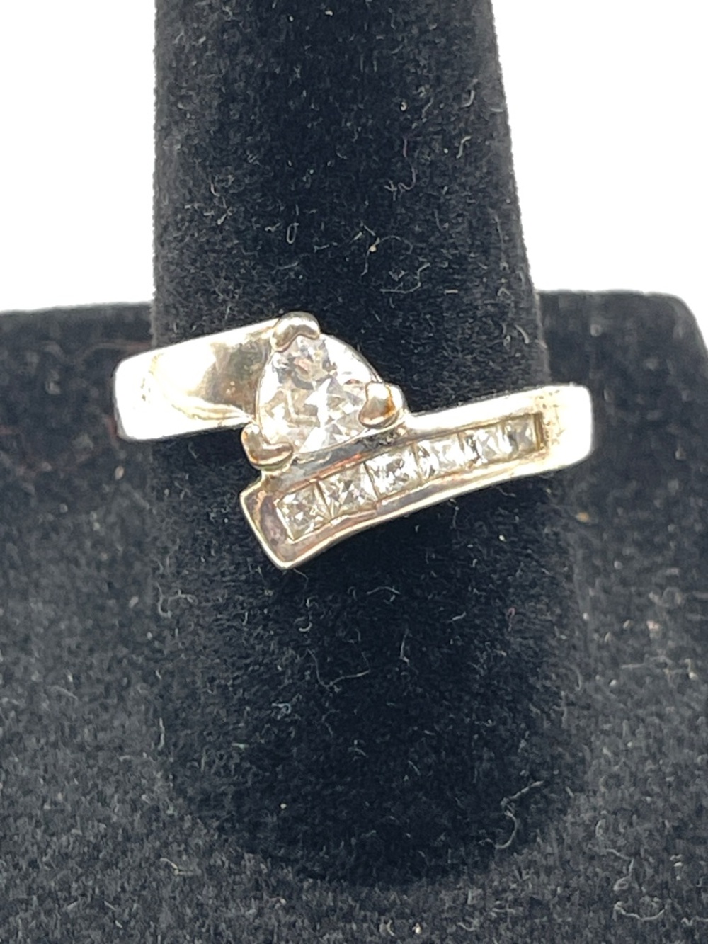 Silver Plated IBB Signed CZ Bypass Ring 7 1/2